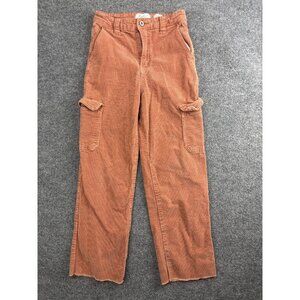 Kancan Pants Womens 24 Orange Corduroy 90s Cropped Wide Leg Cargo